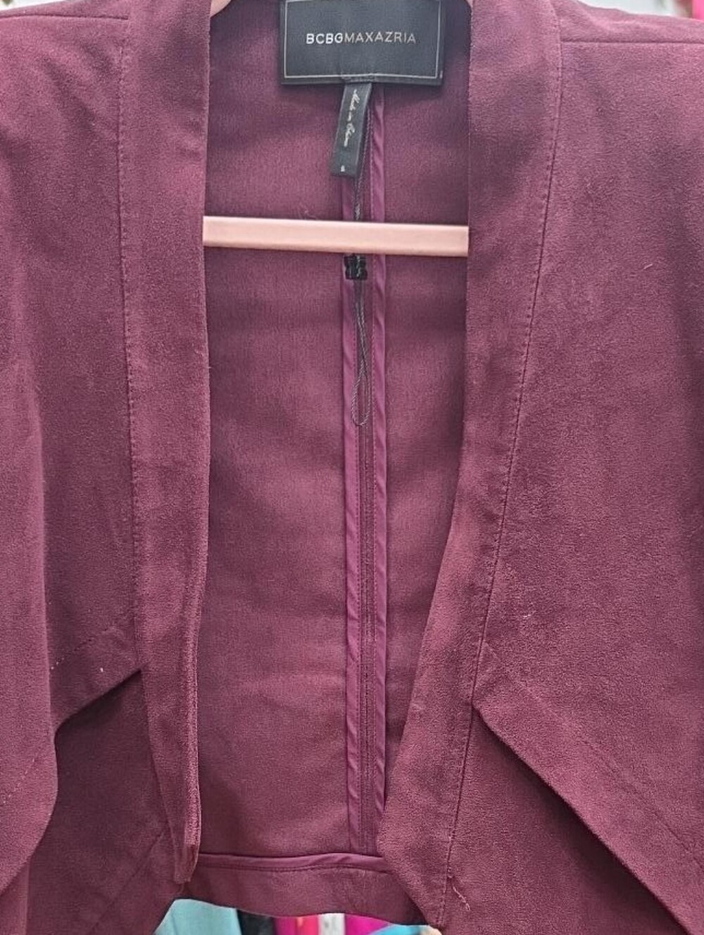 BCBGMAXAZRIA Women's Burgundy Open-Front Draped Blazer Jacket New Small - Picture 3 of 11